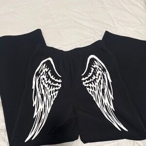 Black Sweatpants with White Angel Wing Graphic